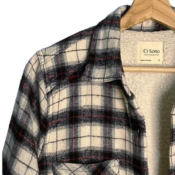 Ci Cono Plaid Flannel Sherpa Shacket Jacket Womens L Gorpcore Cabincore Cozycore - Picture 4 of 11